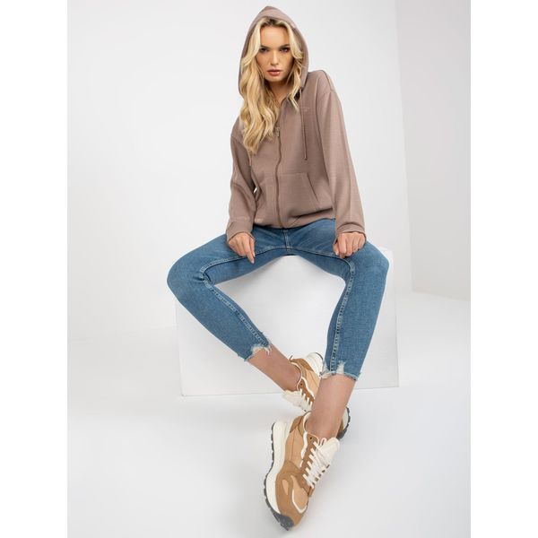 Fashionhunters Dark beige sweatshirt with a hoodie SUBLEVEL