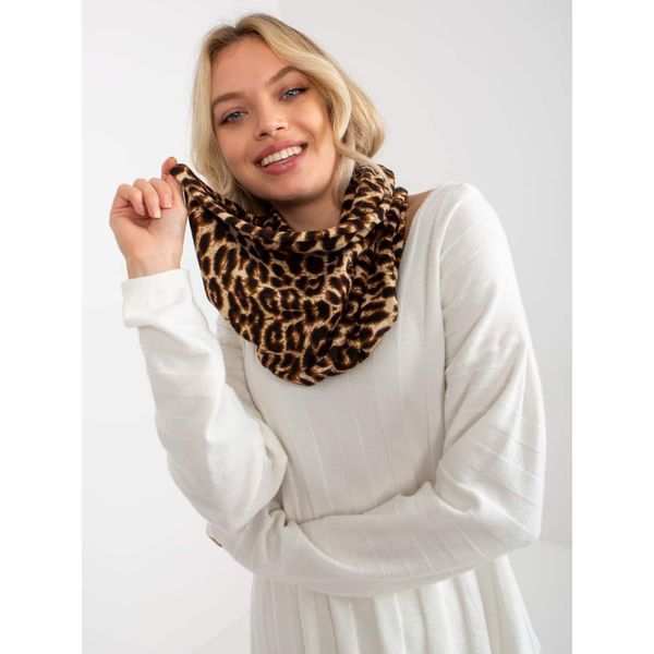 Fashionhunters Dark beige women's scarf with an animal pattern