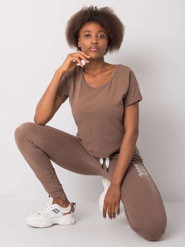 Fashionhunters Dark beige women's sweatpants with application