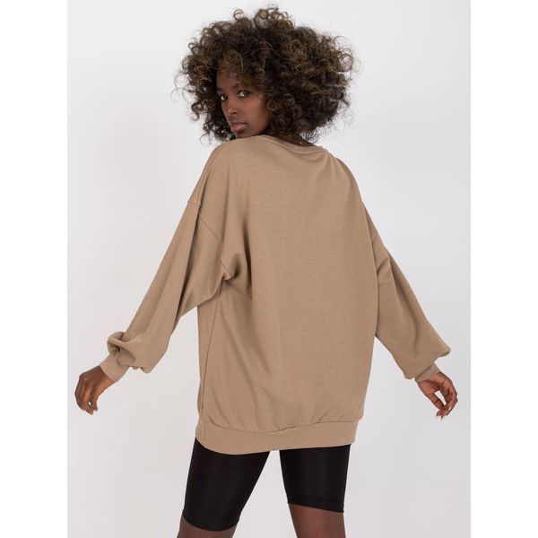 Fashionhunters Dark beige women's sweatshirt without a hood in Miley cotton