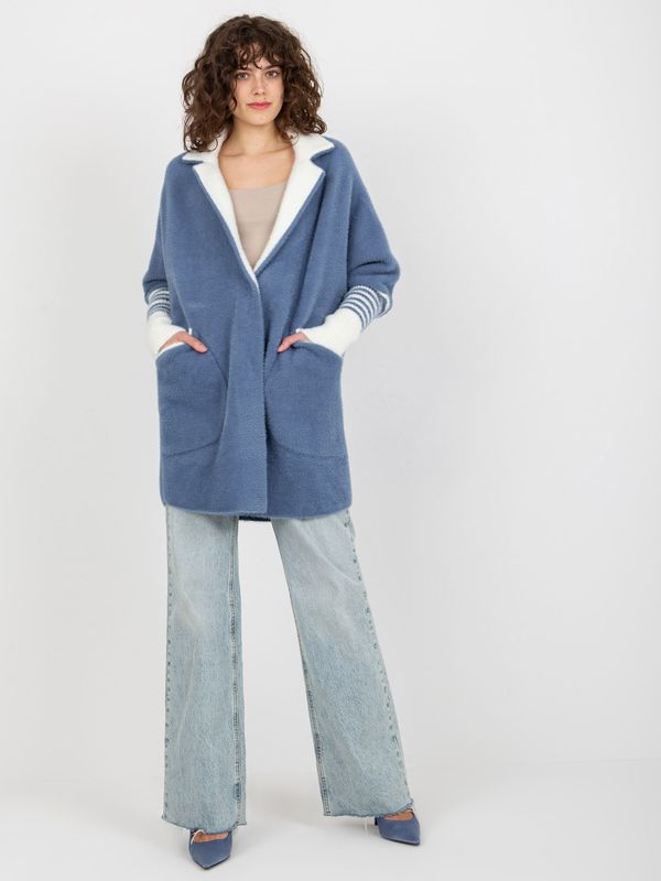 Fashionhunters Dark blue alpaca coat with mixed wool