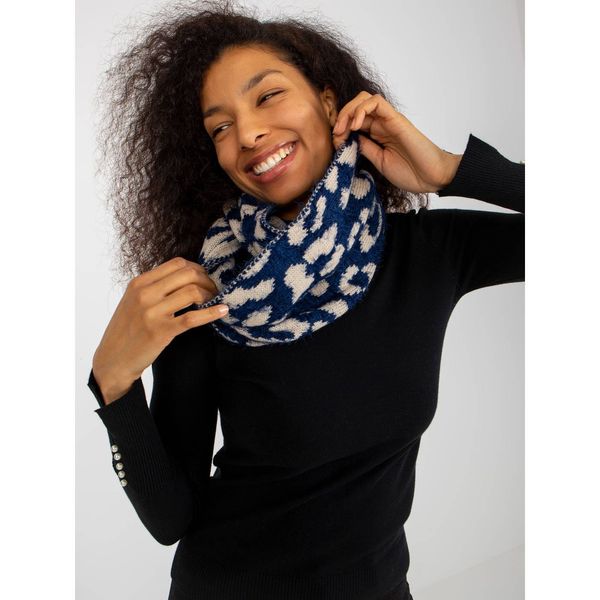 Fashionhunters Dark blue and light beige patterned women's chimney scarf