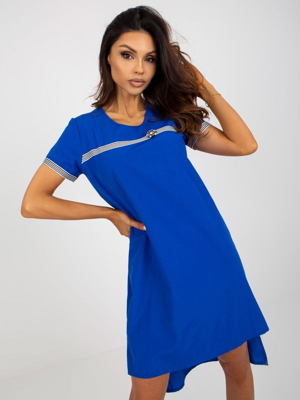 Fashionhunters Dark blue asymmetrical dress with short sleeves