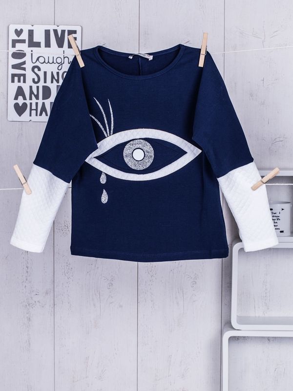 Fashionhunters Dark blue blouse for a girl, made of cotton
