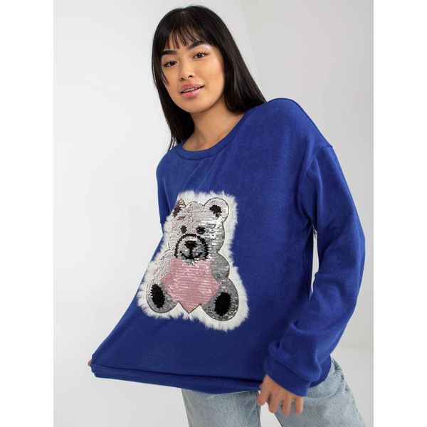 Fashionhunters Dark blue classic sweater with a sequin application