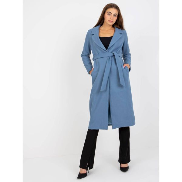 Fashionhunters Dark blue coat with a binding and pockets OH BELLA