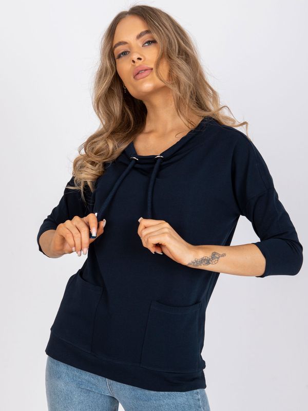 Fashionhunters Dark blue cotton blouse with 3/4 sleeves Melitina RUE PARIS