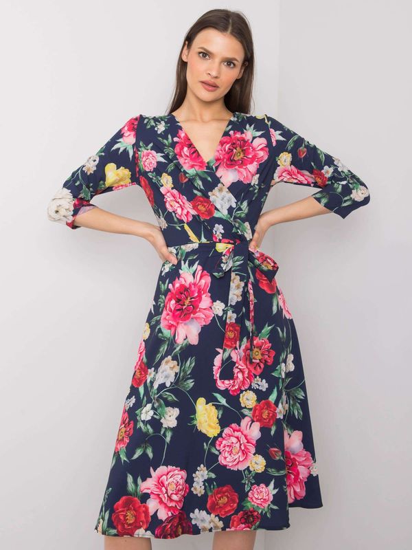 Fashionhunters Dark blue floral dress