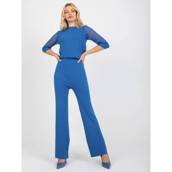 Fashionhunters Dark blue knitted pants with a wide leg