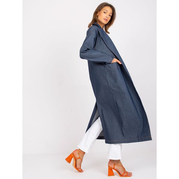 Fashionhunters Dark blue long denim coat from Kaya RUE PARIS