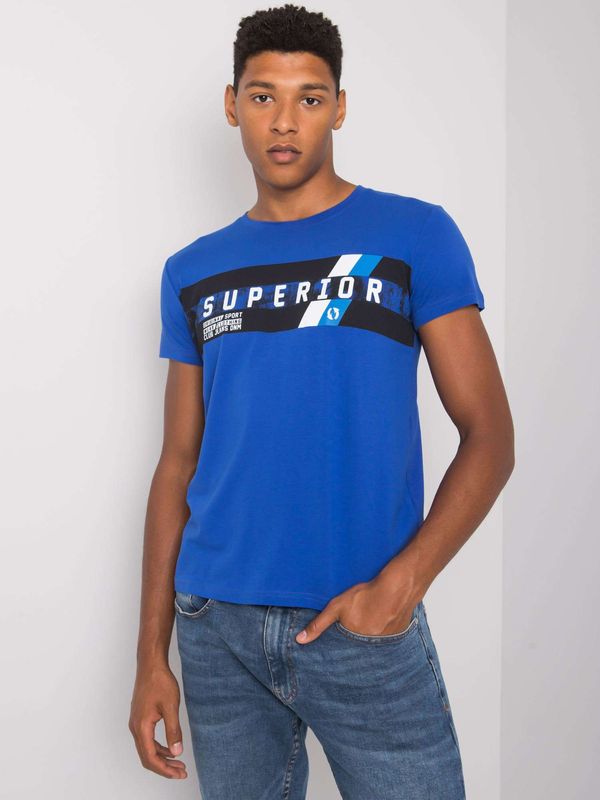 Fashionhunters Dark blue men's T-shirt with a round neckline