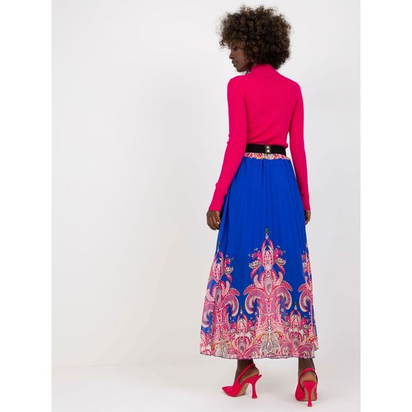 Fashionhunters Dark blue pleated maxi skirt with a belt