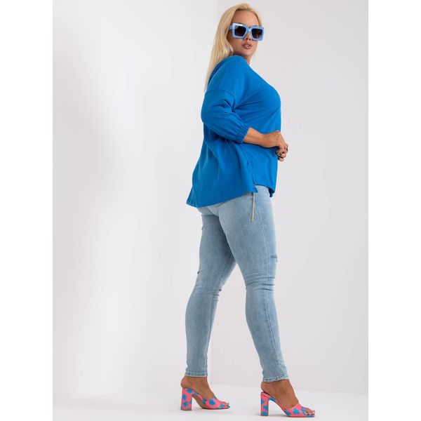 Fashionhunters Dark blue plus size blouse in an asymmetrical Clementina cut