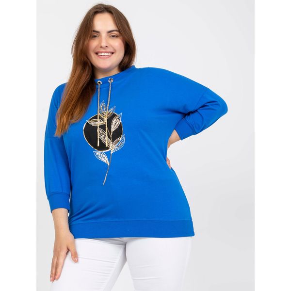 Fashionhunters Dark blue plus size blouse with applique and 3/4 sleeves