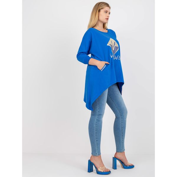 Fashionhunters Dark blue plus size cotton blouse with pockets