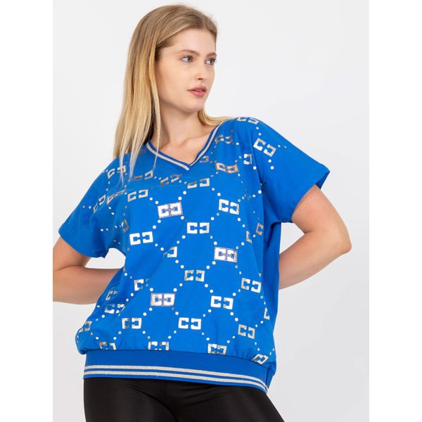 Fashionhunters Dark blue plus size everyday blouse with a print