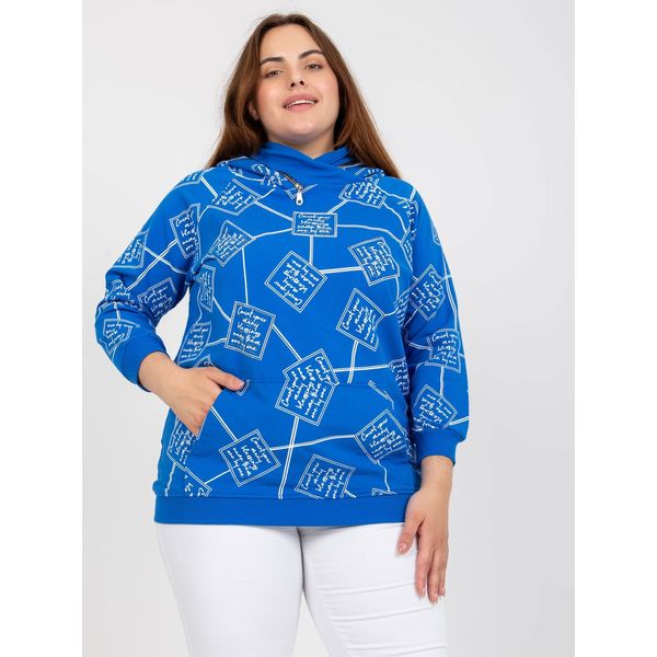 Fashionhunters Dark blue plus size sweatshirt with a printed design