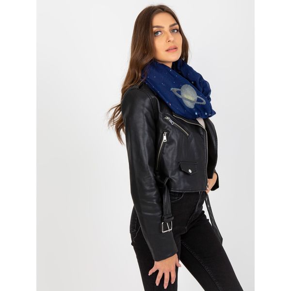 Fashionhunters Dark blue scarf with prints