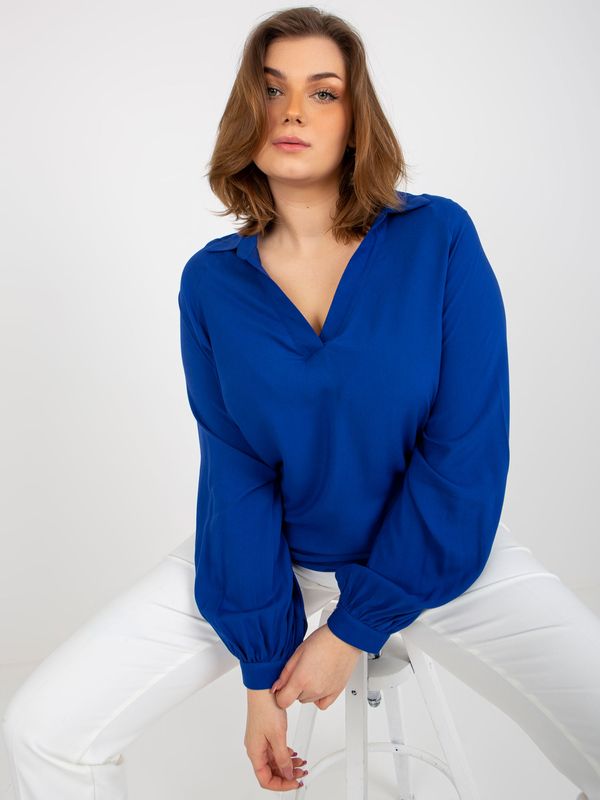 Fashionhunters Dark blue shirt blouse plus collared sizes