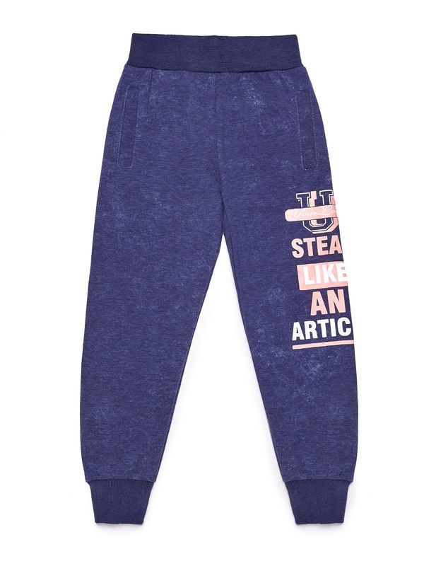 Fashionhunters Dark blue sweatpants for a girl with text print