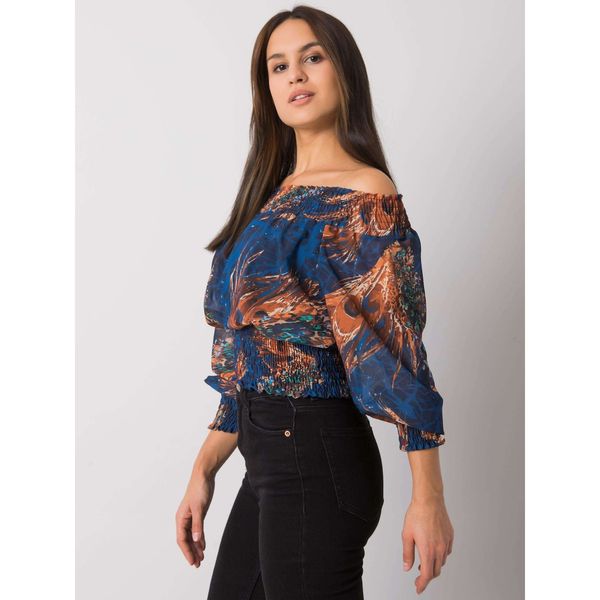 Fashionhunters Dark blue women's blouse with Nanterre patterns