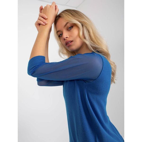 Fashionhunters Dark blue women's classic sweater with 3/4 sleeves