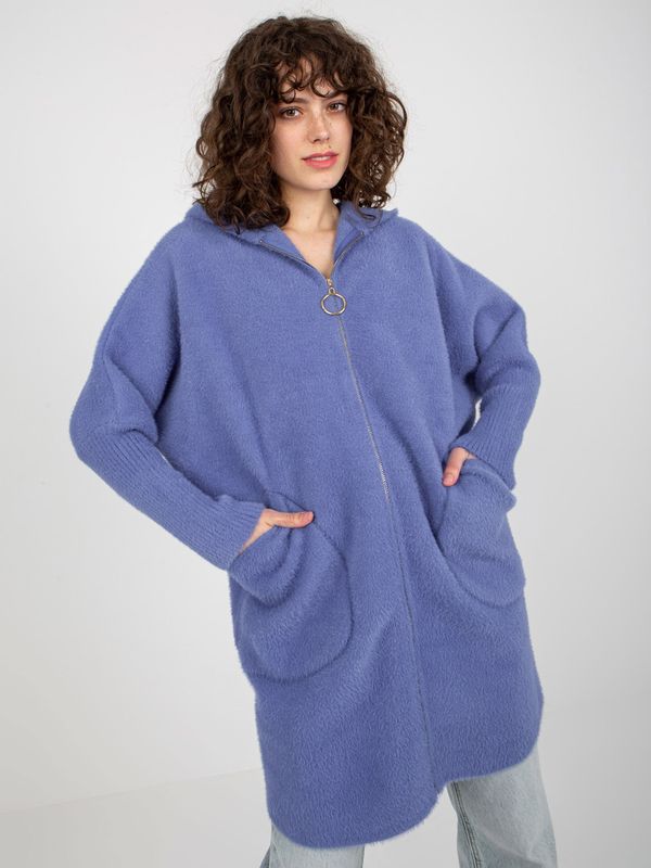 Fashionhunters Dark blue women's coat made of alpaca with zipper