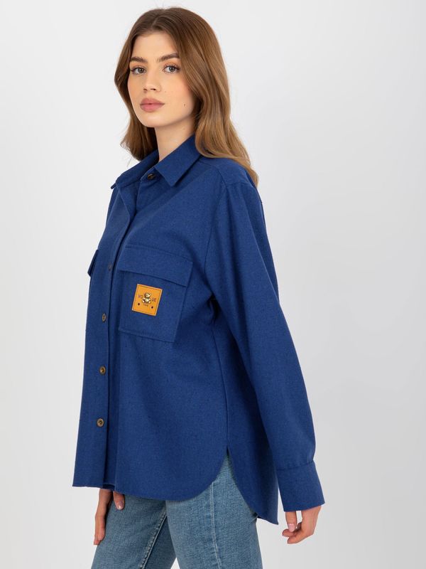 Fashionhunters Dark blue wool shirt with pockets