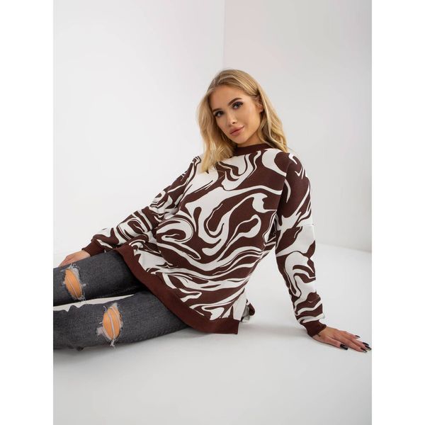 Fashionhunters Dark brown and white oversize sweatshirt with prints