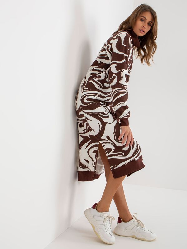 Fashionhunters Dark brown and white turtleneck midi tracksuit dress