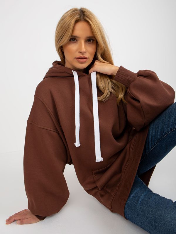 Fashionhunters Dark brown basic long oversize hoodie