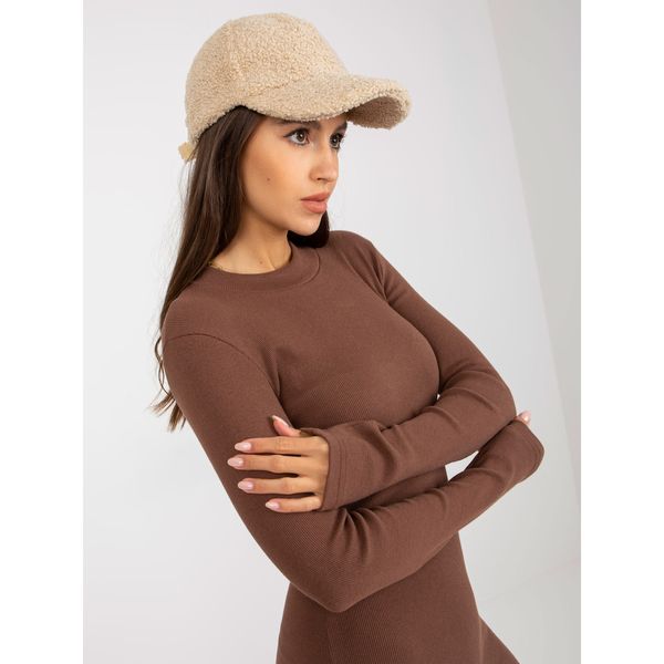Fashionhunters Dark brown fitted basic dress with long sleeves