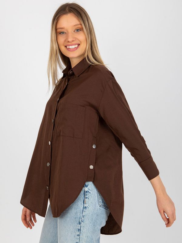 Fashionhunters Dark brown oversized button-down shirt with pocket