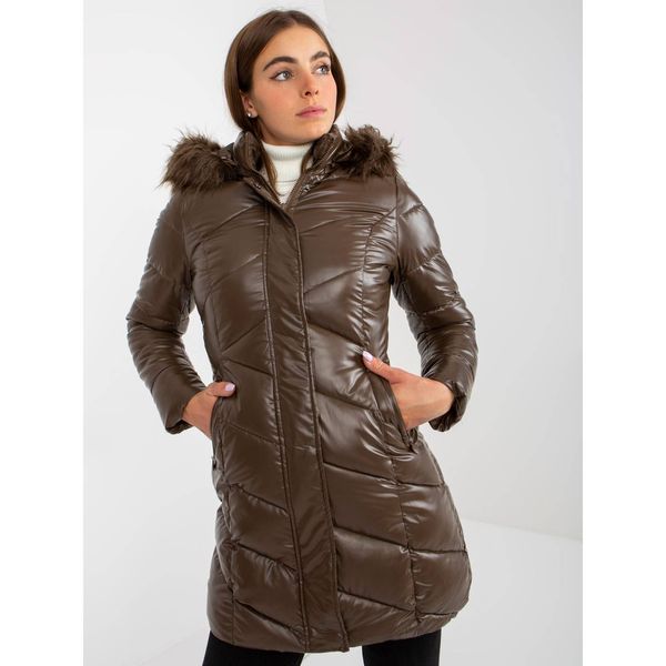 Fashionhunters Dark brown patent winter jacket with quilting