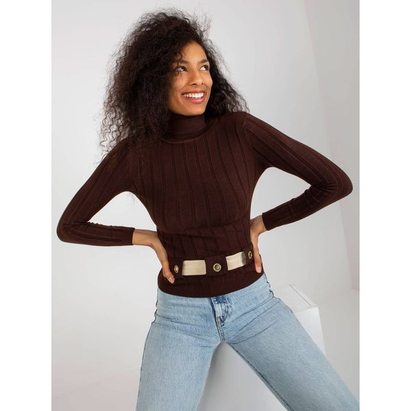 Fashionhunters Dark brown ribbed turtleneck sweater