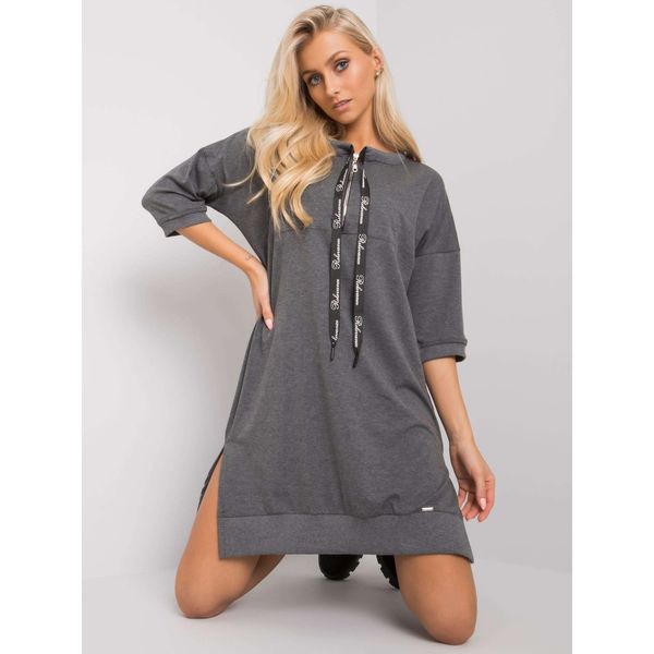 Fashionhunters Dark gray cotton dress with a zipper