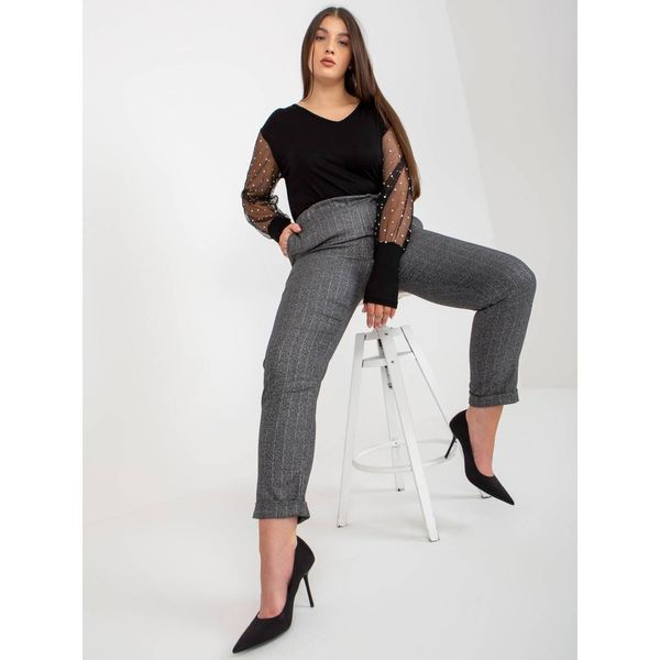 Fashionhunters Dark gray elegant plus size striped trousers