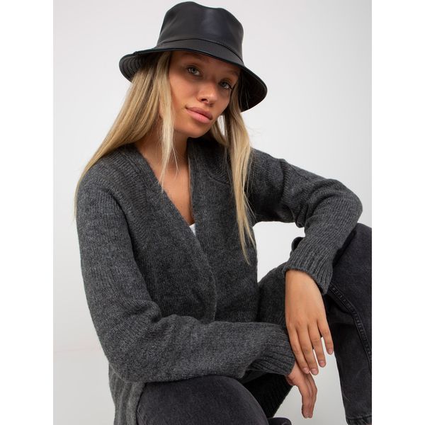 Fashionhunters Dark gray long cardigan with pockets RUE PARIS