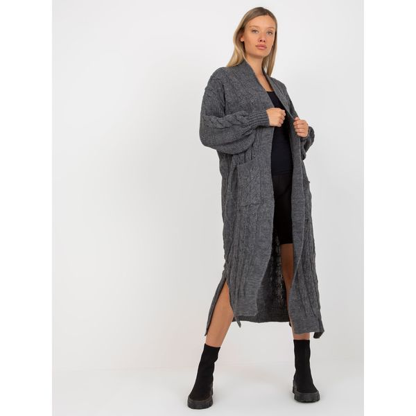 Fashionhunters Dark gray maxi cardigan with pockets RUE PARIS