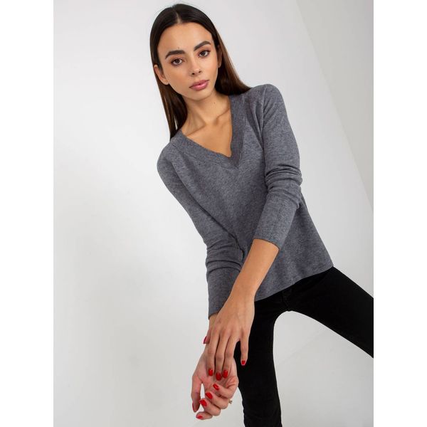 Fashionhunters Dark gray smooth classic sweater with a neckline