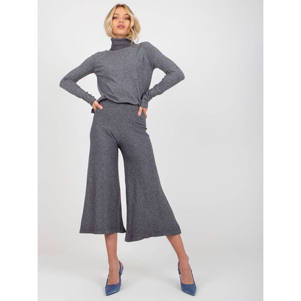 Fashionhunters Dark gray wide knitted pants with an elastic waistband