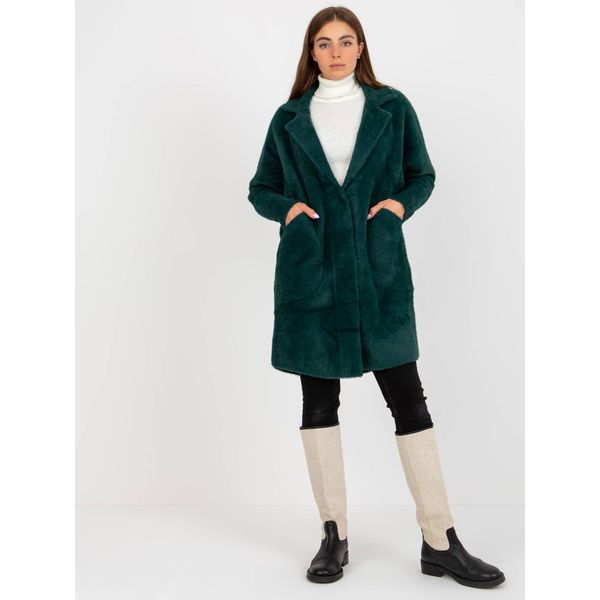 Fashionhunters Dark green alpaca coat with Eveline wool