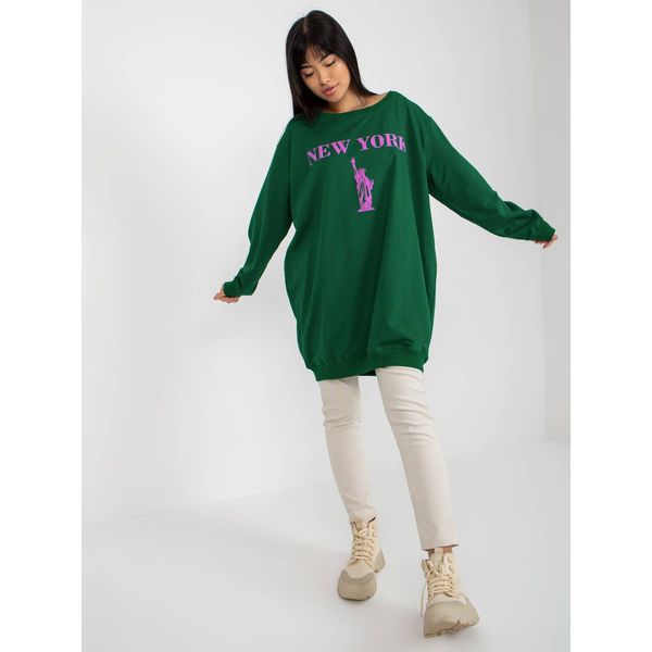 Fashionhunters Dark green and purple long oversize sweatshirt