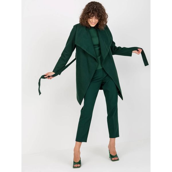 Fashionhunters Dark green coat with belt and lining from Malou RUE PARIS