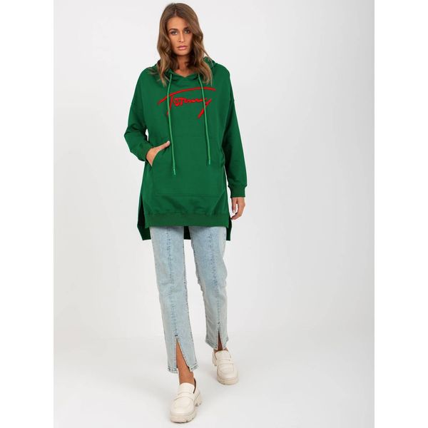 Fashionhunters Dark green cotton kangaroo sweatshirt