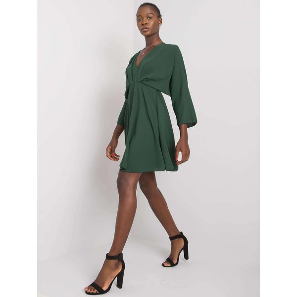Fashionhunters Dark green dress with a triangle neckline