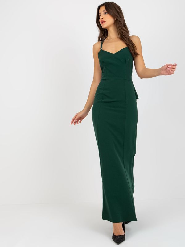 Fashionhunters Dark green evening dress with a frill, on the back