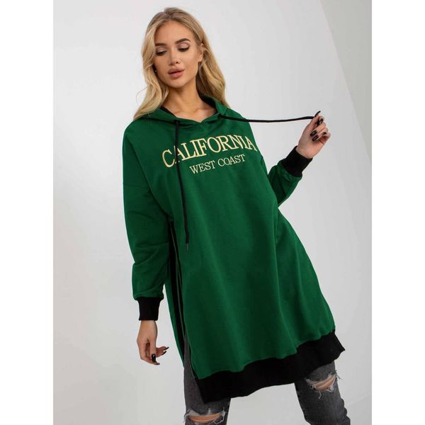 Fashionhunters Dark green long hoodie with slits