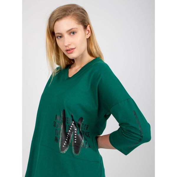 Fashionhunters Dark green long plus size blouse with 3/4 sleeves