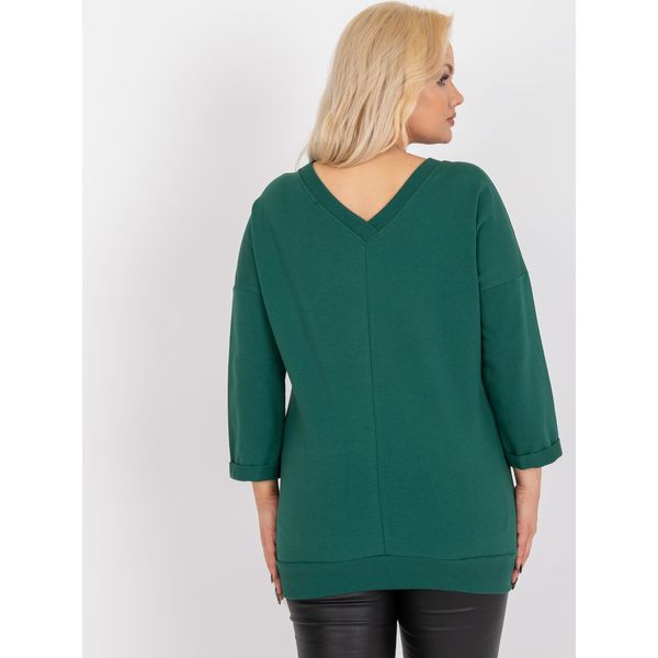 Fashionhunters Dark green long plus size cotton blouse